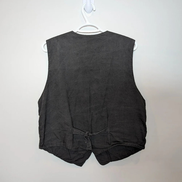 Vintage Black & White Aztec Button Front Tie Back Vest Womans Medium Boho - Picture 2 of 8